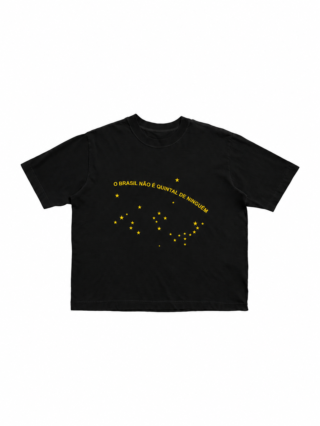 Camiseta Boxy Estrelas preta, frente